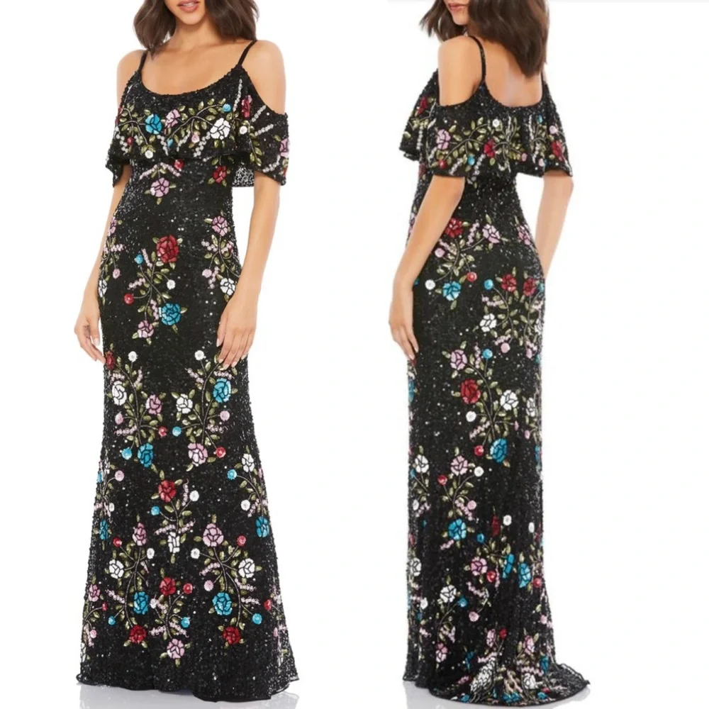 Beaded & sequined embellished floral evening dress by Mac Duggal - Picture 1 of 10